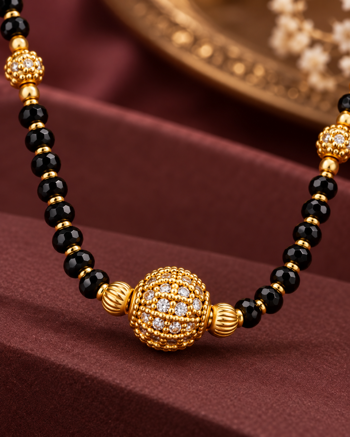 Jivaanik Elegant Black Beads Gold Ball Mangalsutra for Women