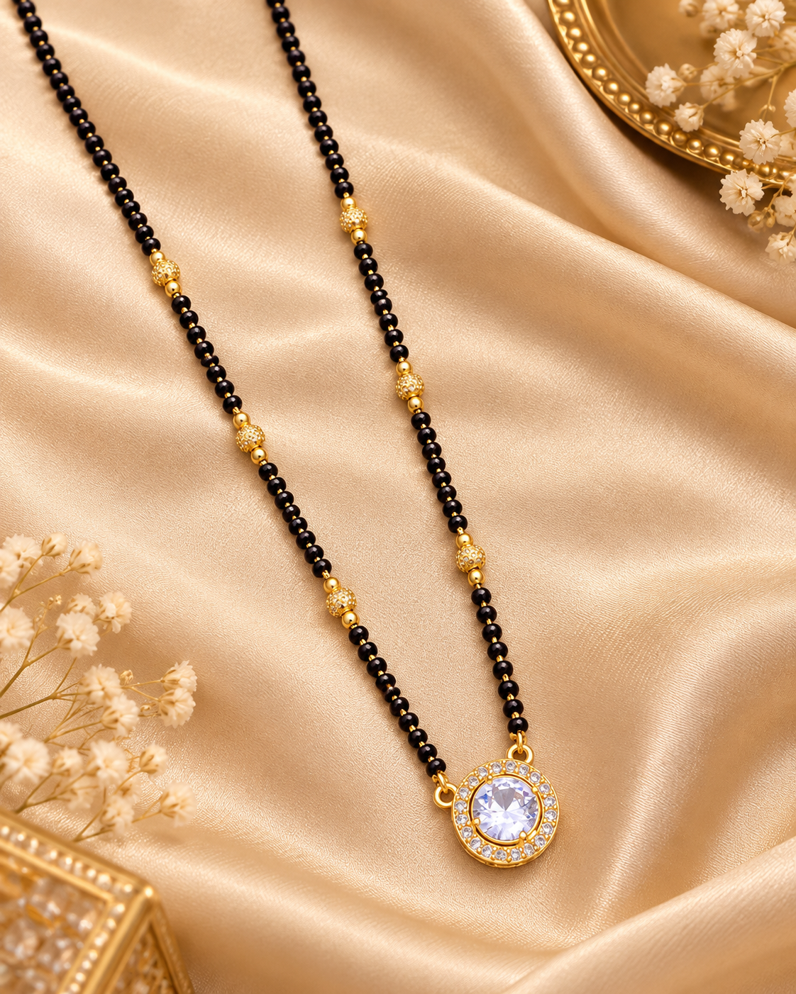 Jivaanik Elegant Crystal Pendant Black Beads Mangalsutra for Women