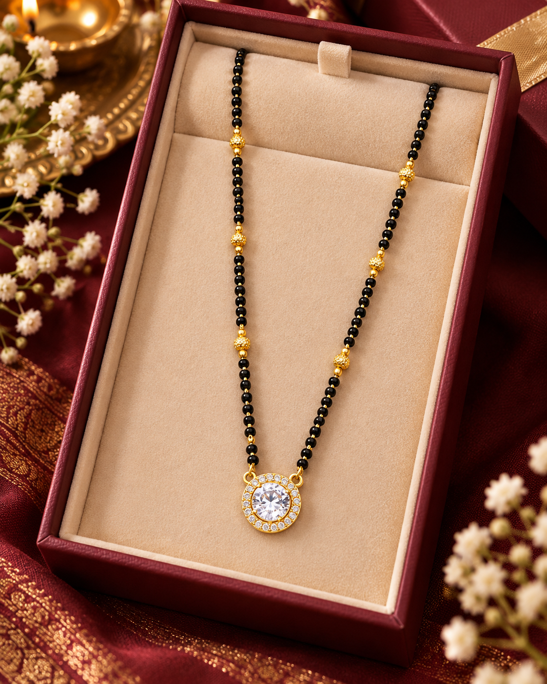 Jivaanik Elegant Crystal Pendant Black Beads Mangalsutra for Women