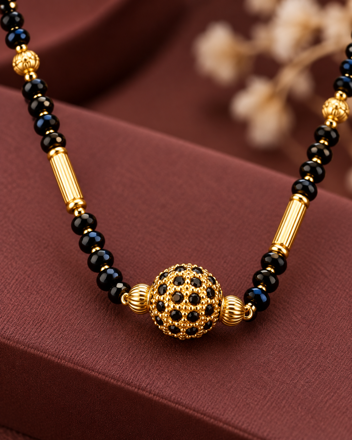 Jivaanik Premium Black Stone Ball Mangalsutra with Gold Pipe Design for Women