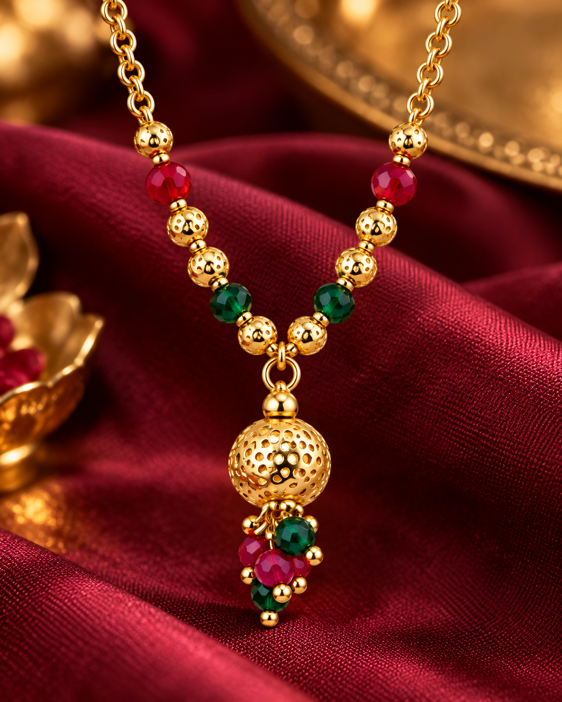Jivaanik Premium Multicolour Black Beads Gold Ball Mangalsutra for Women