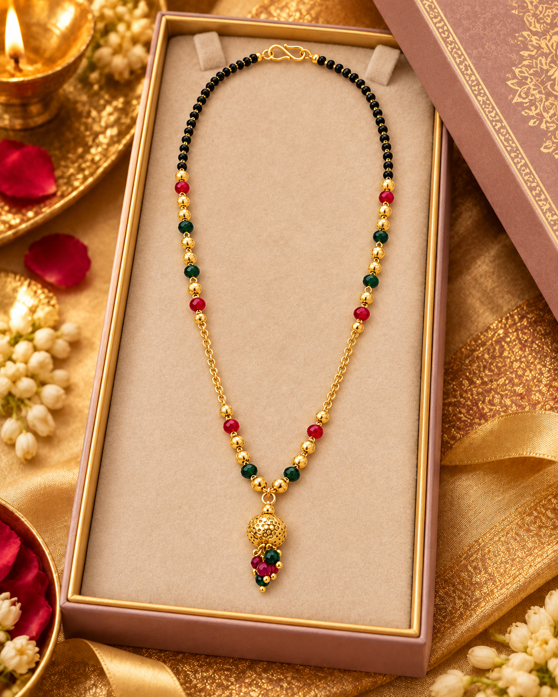 Jivaanik Premium Multicolour Black Beads Gold Ball Mangalsutra for Women