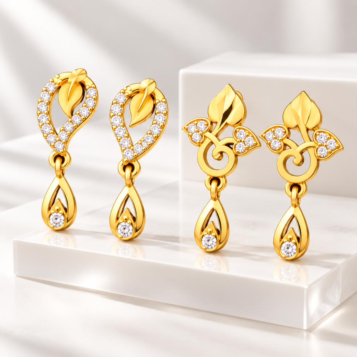 Jivaanik Golden Leaf Drop Earrings Duo