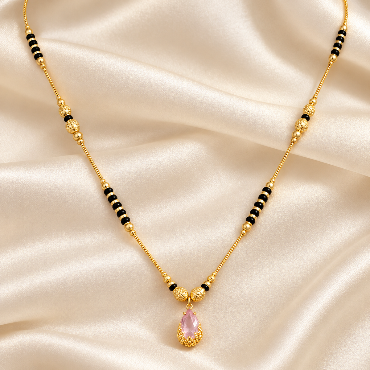 Jivaanik Pink Drop Mangalsutra Necklace
