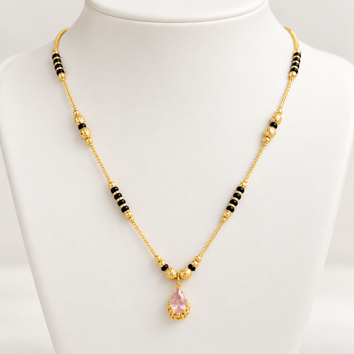 Jivaanik Pink Drop Mangalsutra Necklace