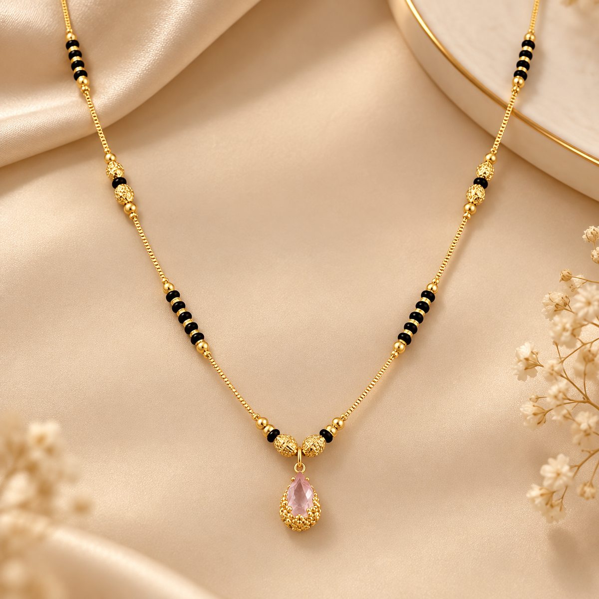 Jivaanik Pink Drop Mangalsutra Necklace