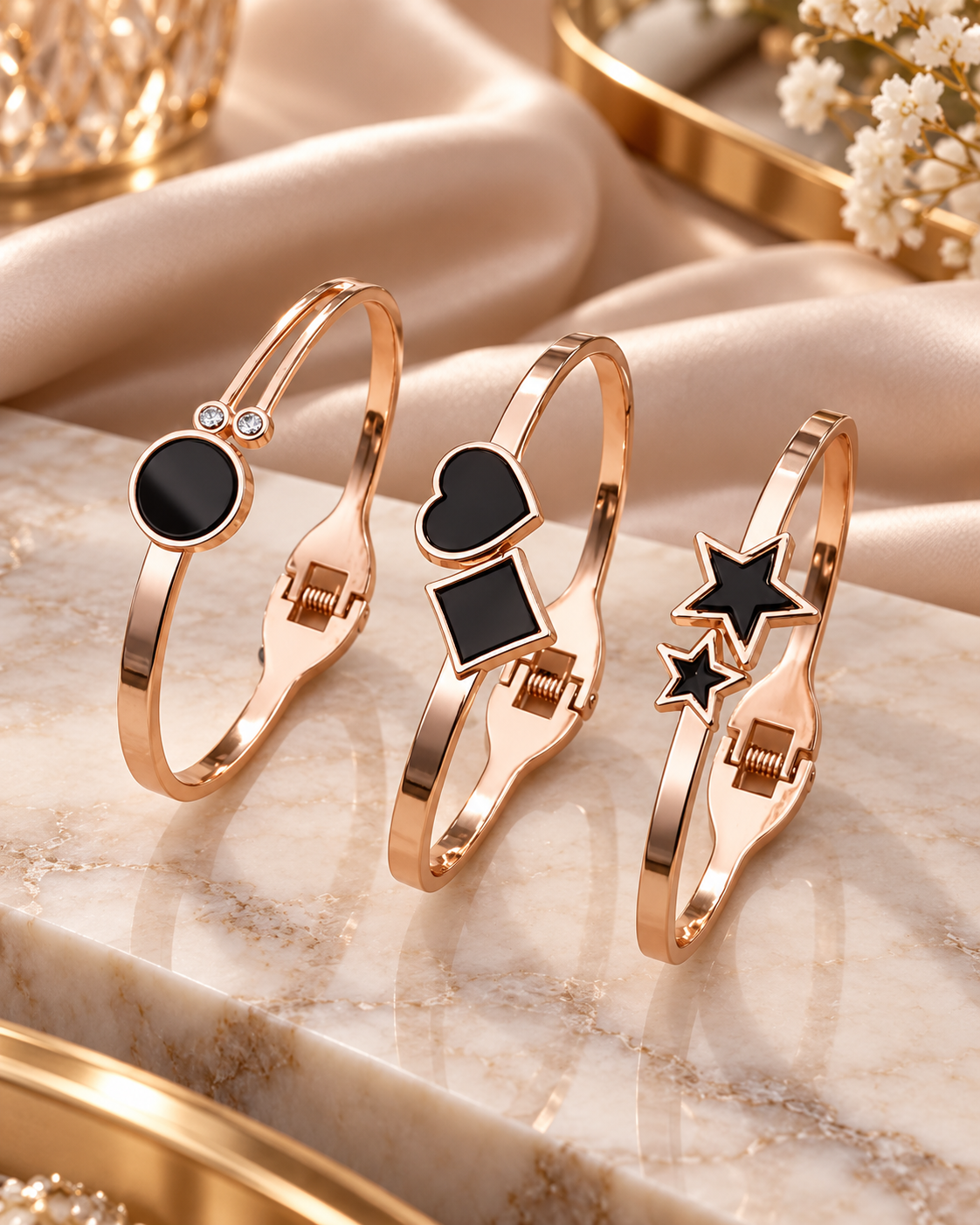 Jivaanik Rose Gold Black Charm Bracelet Collection