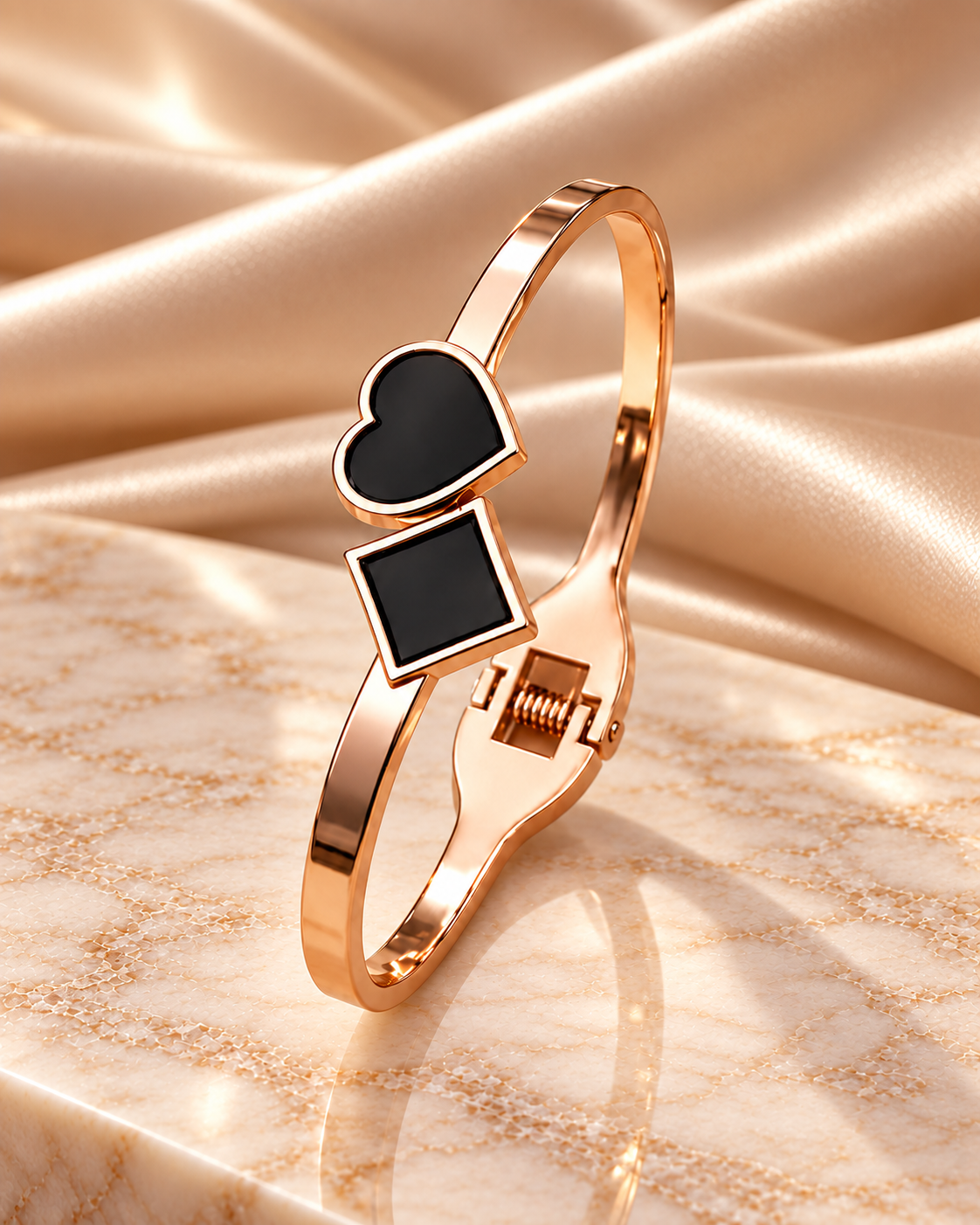 Jivaanik Rose Gold Heart & Square Cuff Bracelet