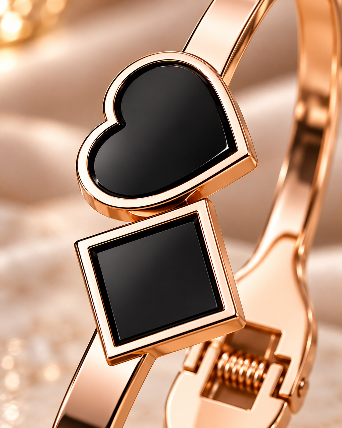 Jivaanik Rose Gold Heart & Square Cuff Bracelet