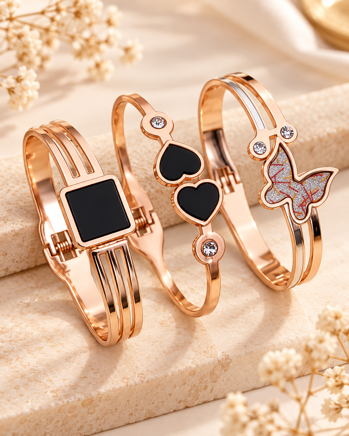 Premium Rose Gold Bracelet Combo Set for Women โ Pack of 3