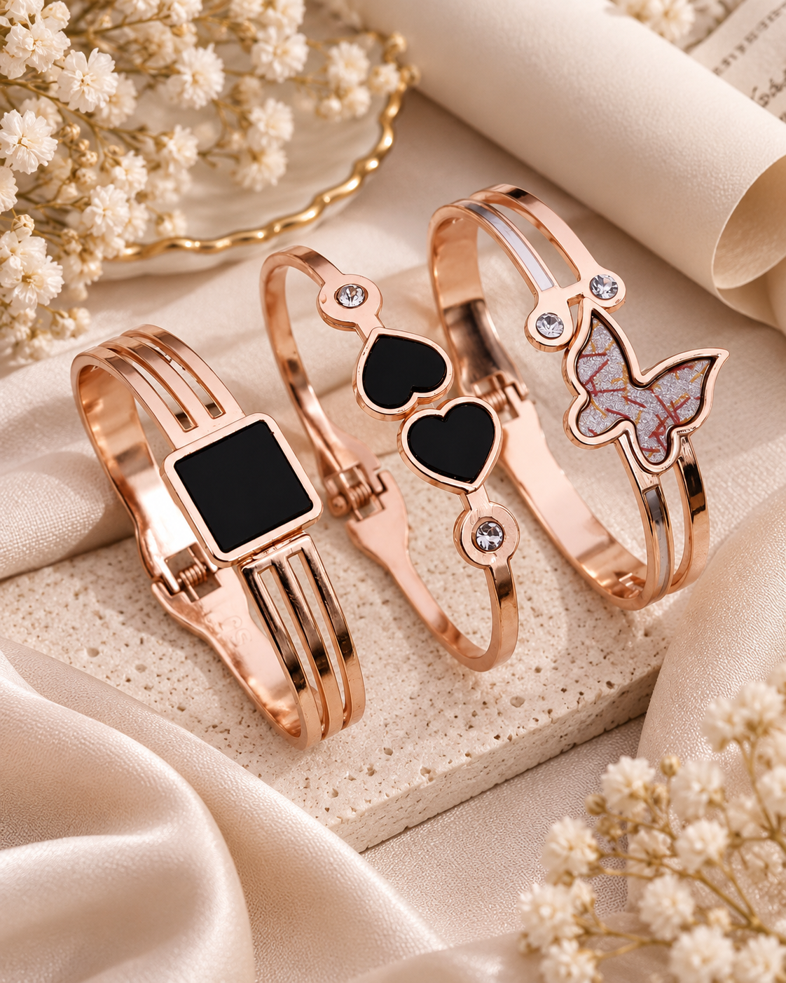 Premium Rose Gold Bracelet Combo Set for Women โ Pack of 3