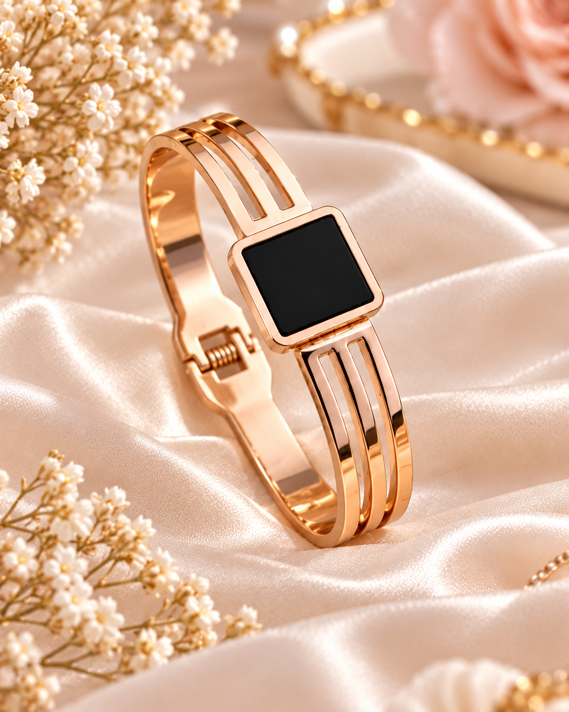 Jivaanik Premium Black Square Rose Gold Bracelet for Women