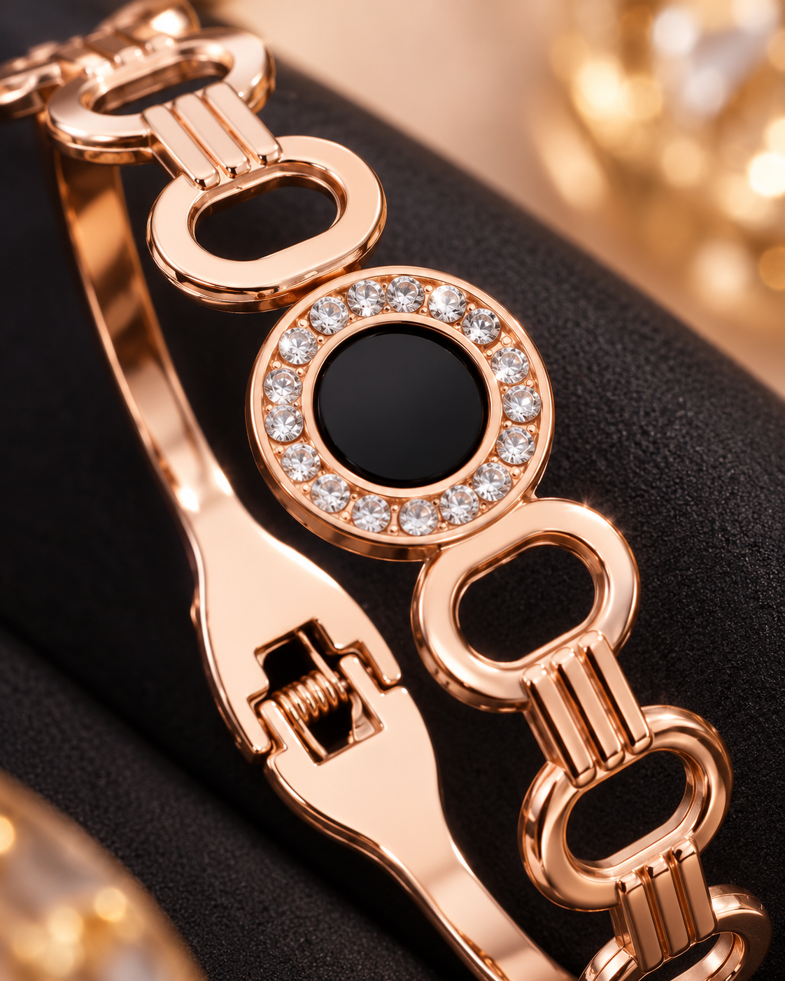 Jivaanik Premium Black Circle Crystal Rose Gold Bracelet for Women