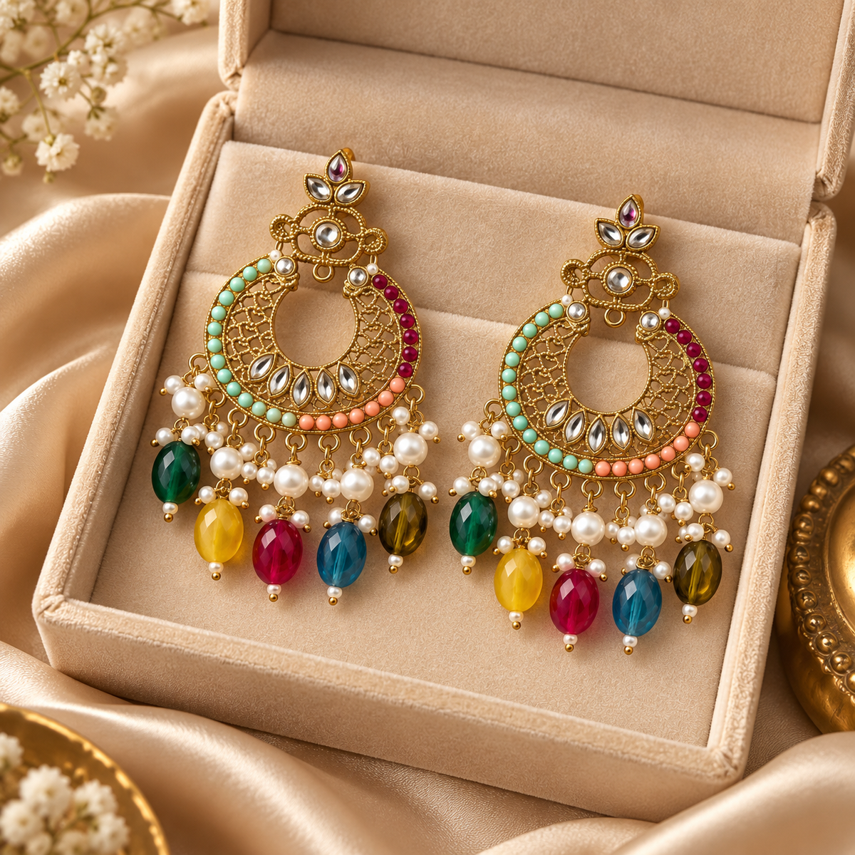 Jivaanik Rangrez Multicolor Chandbali Earrings
