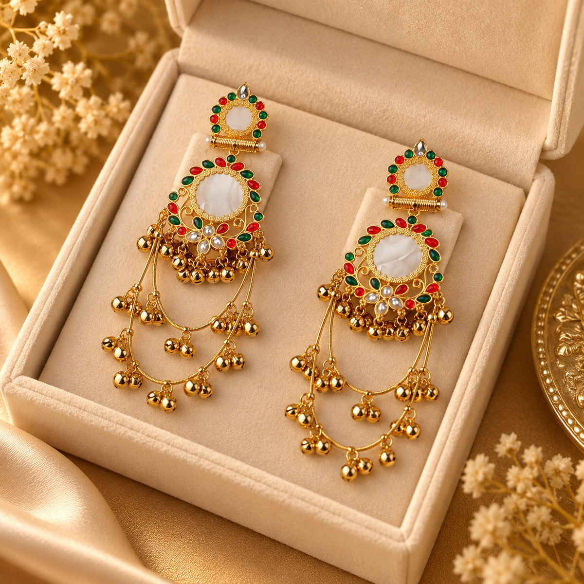 Jivaanik Maharani Mirror Long Earrings