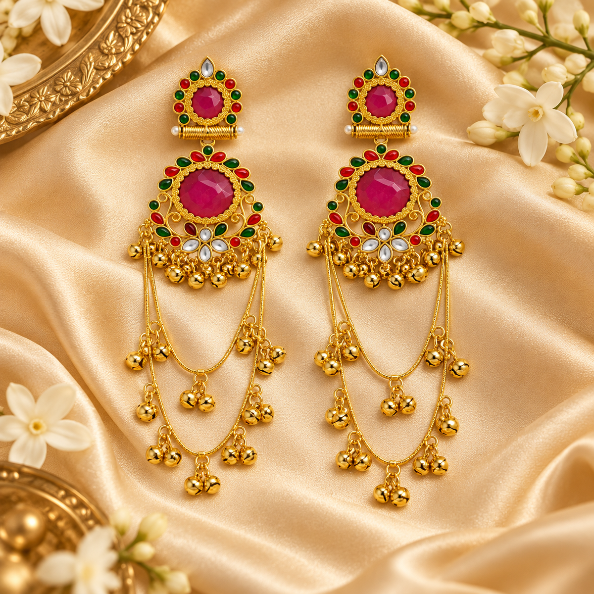 Jivaanik Rani Ruby Long Earrings