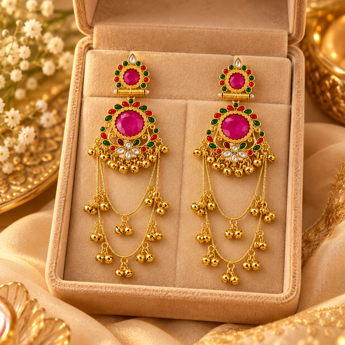 Jivaanik Rani Ruby Long Earrings