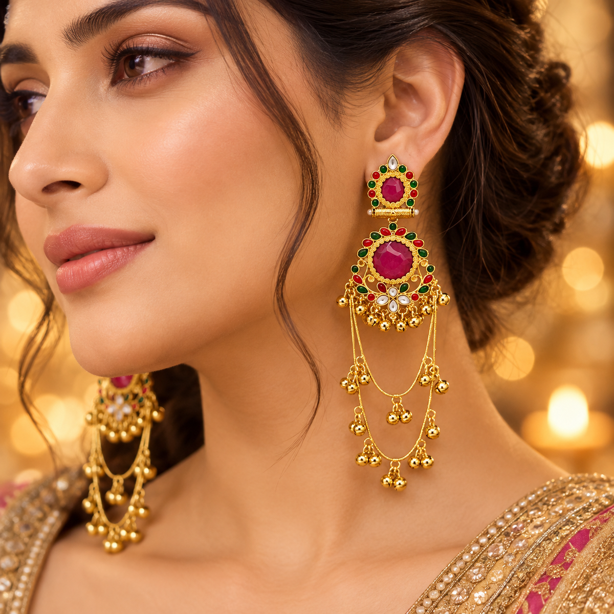 Jivaanik Rani Ruby Long Earrings