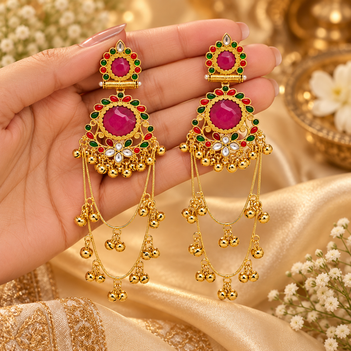 Jivaanik Rani Ruby Long Earrings