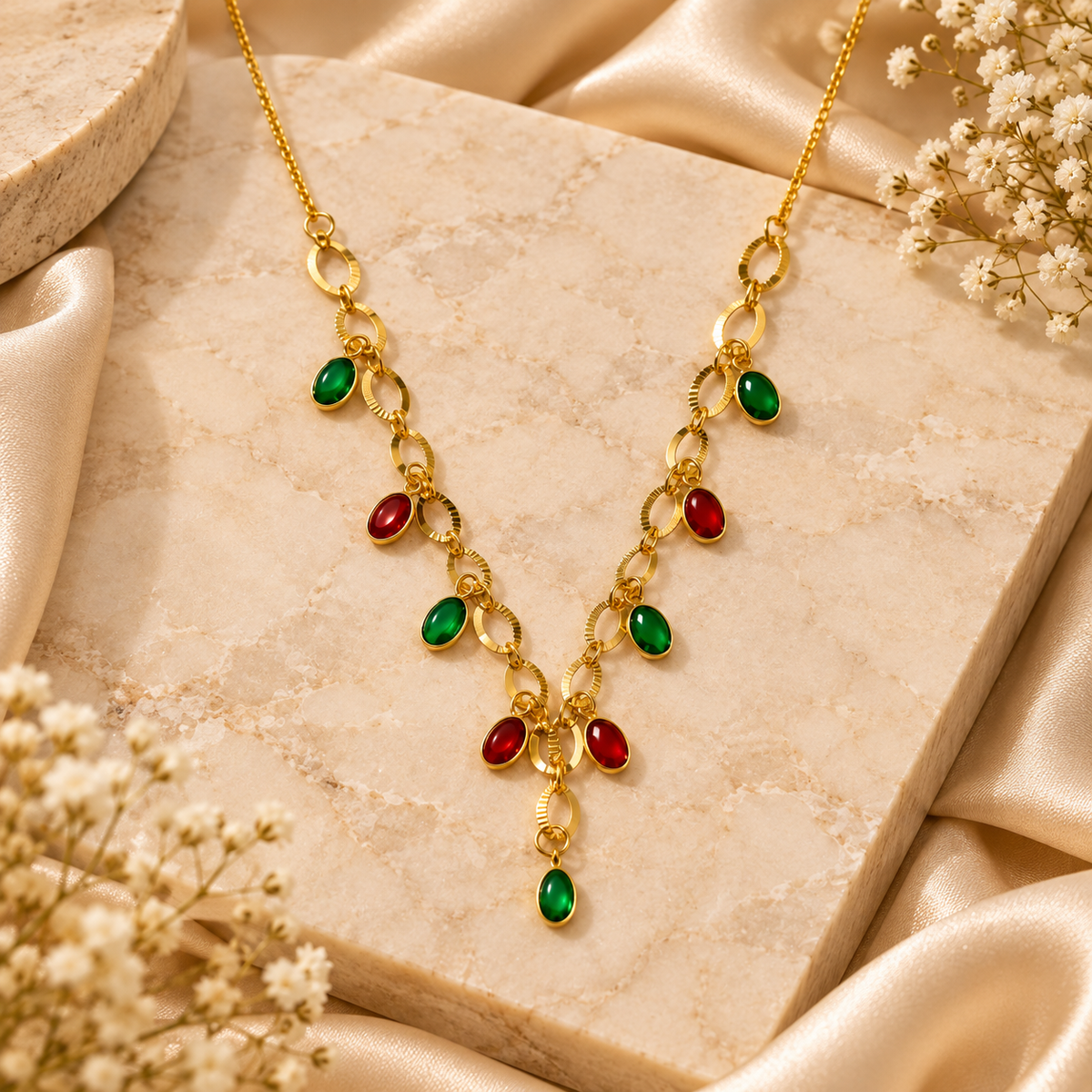 Jivaanik Ruby Emerald Charm Necklace