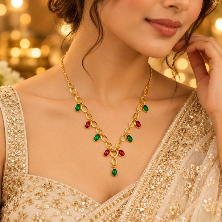 Jivaanik Ruby Emerald Charm Necklace