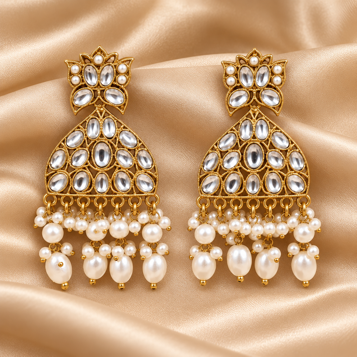 Jivaanik Noor Kundan Pearl Statement Earrings