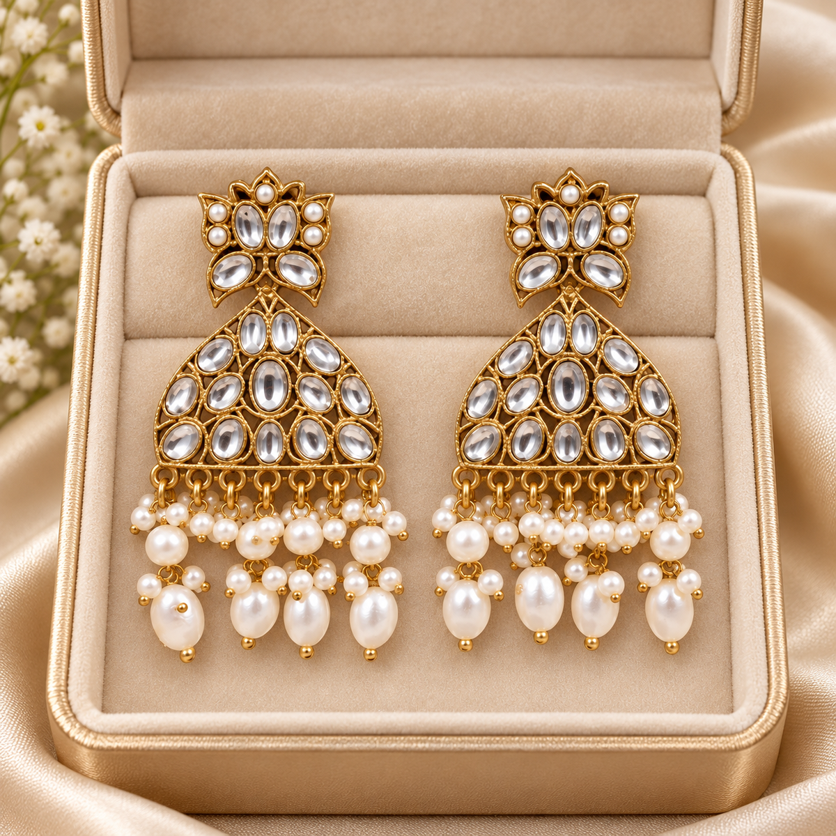 Jivaanik Noor Kundan Pearl Statement Earrings