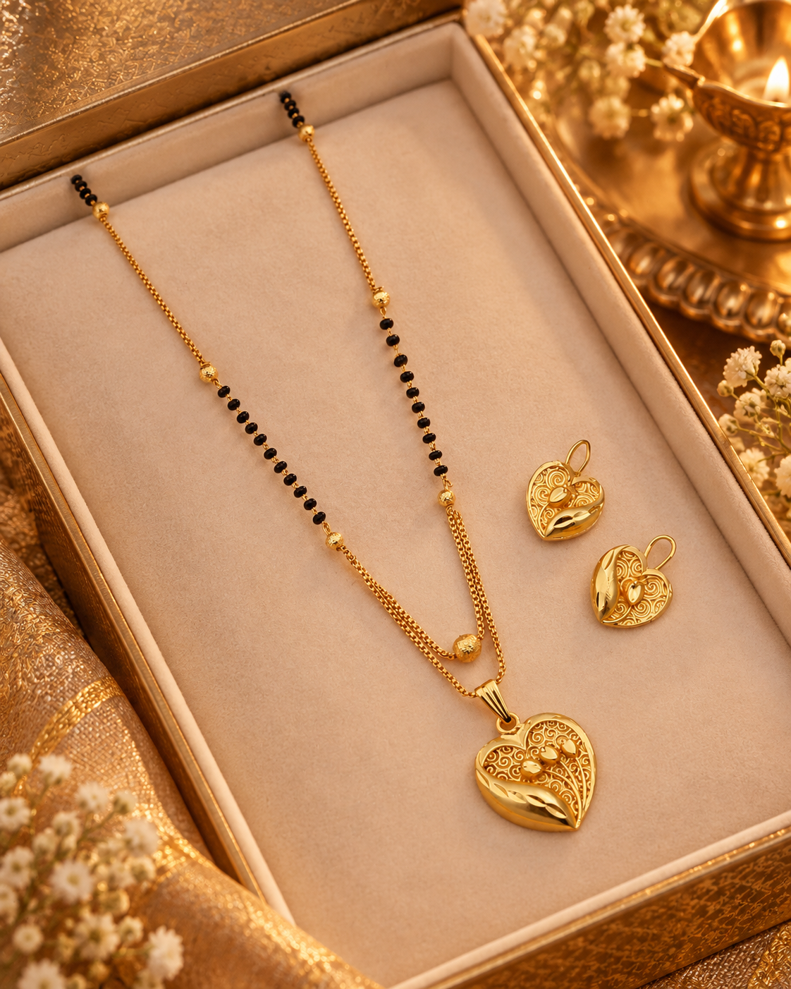 Jivaanik Heart Charm Mangalsutra Set