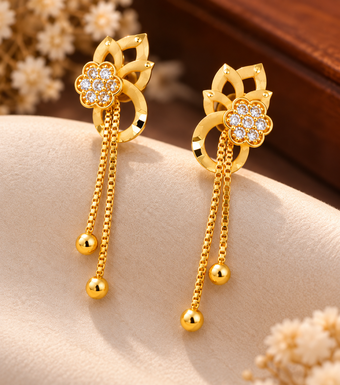 Jivaanik Floral Tassel Drop Earrings