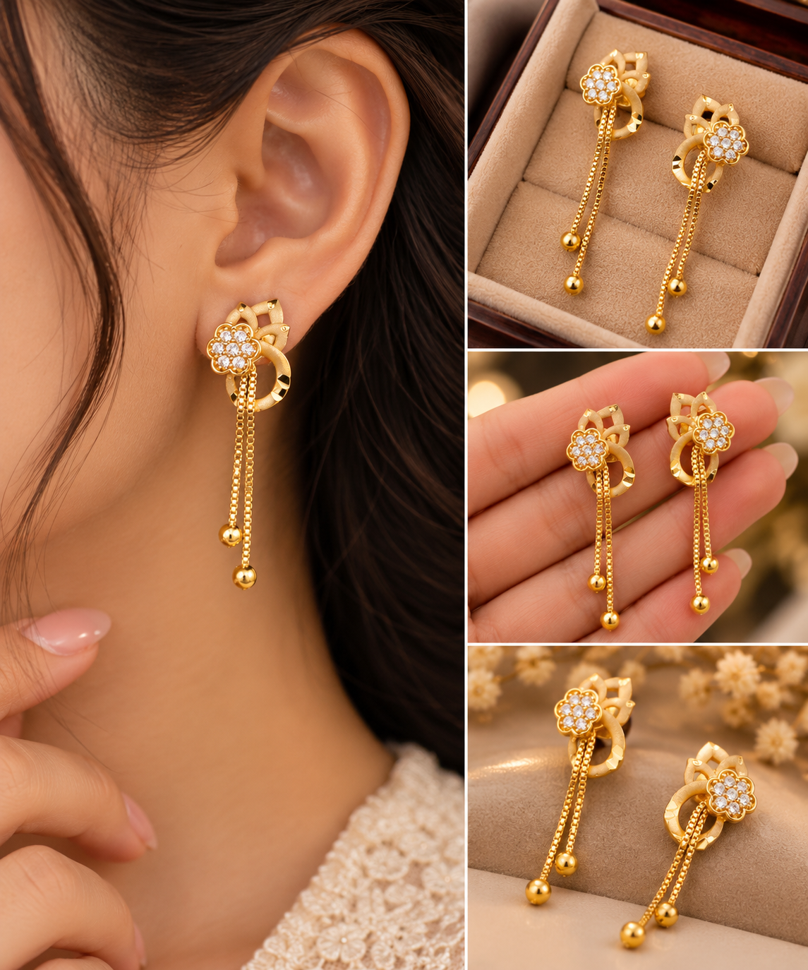 Jivaanik Floral Tassel Drop Earrings