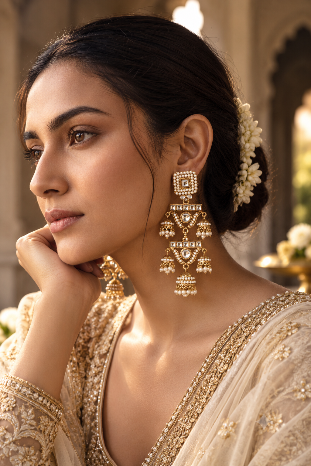 Jivaanik Zoya Pearl Kundan Statement Earrings