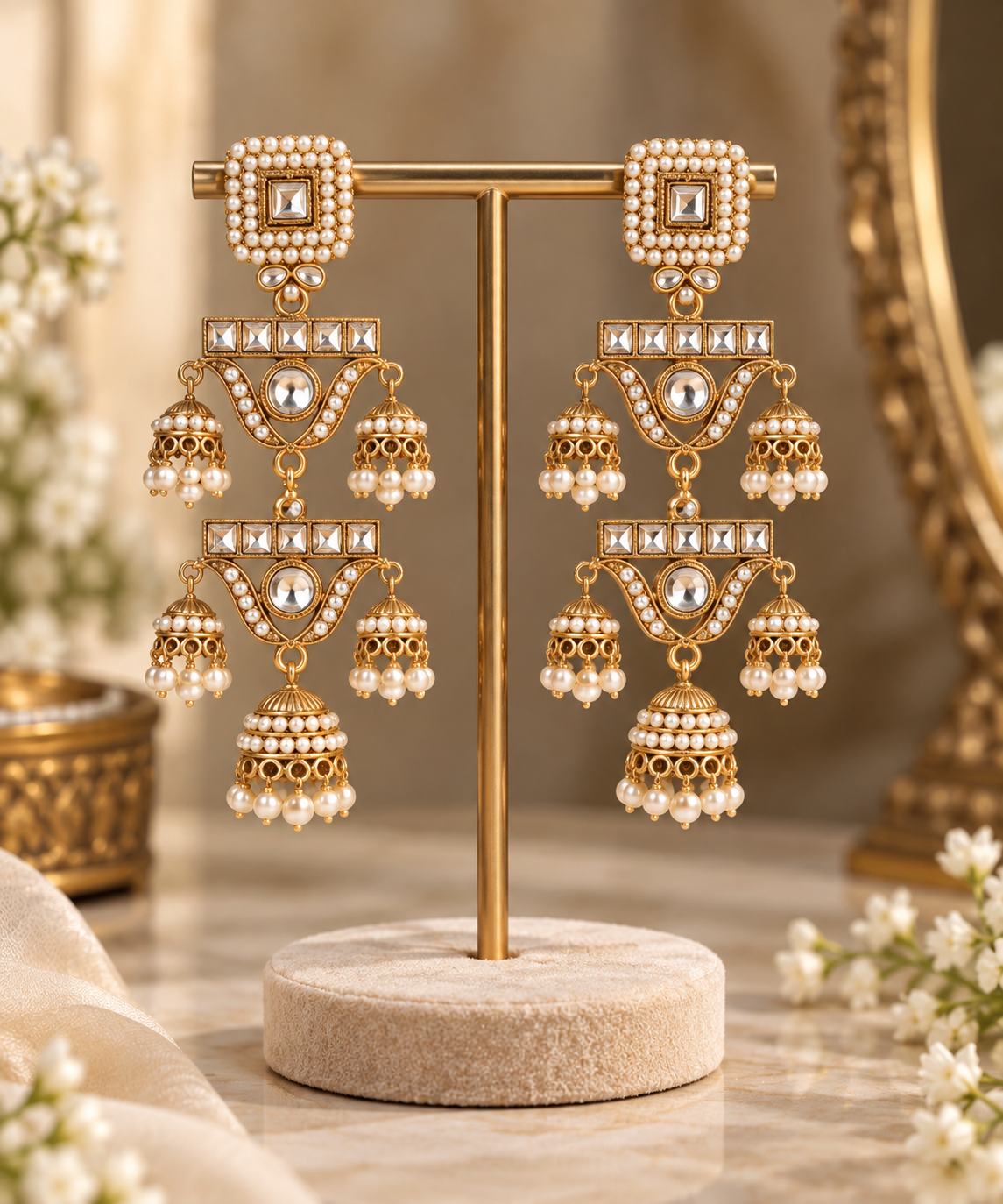 Jivaanik Zoya Pearl Kundan Statement Earrings