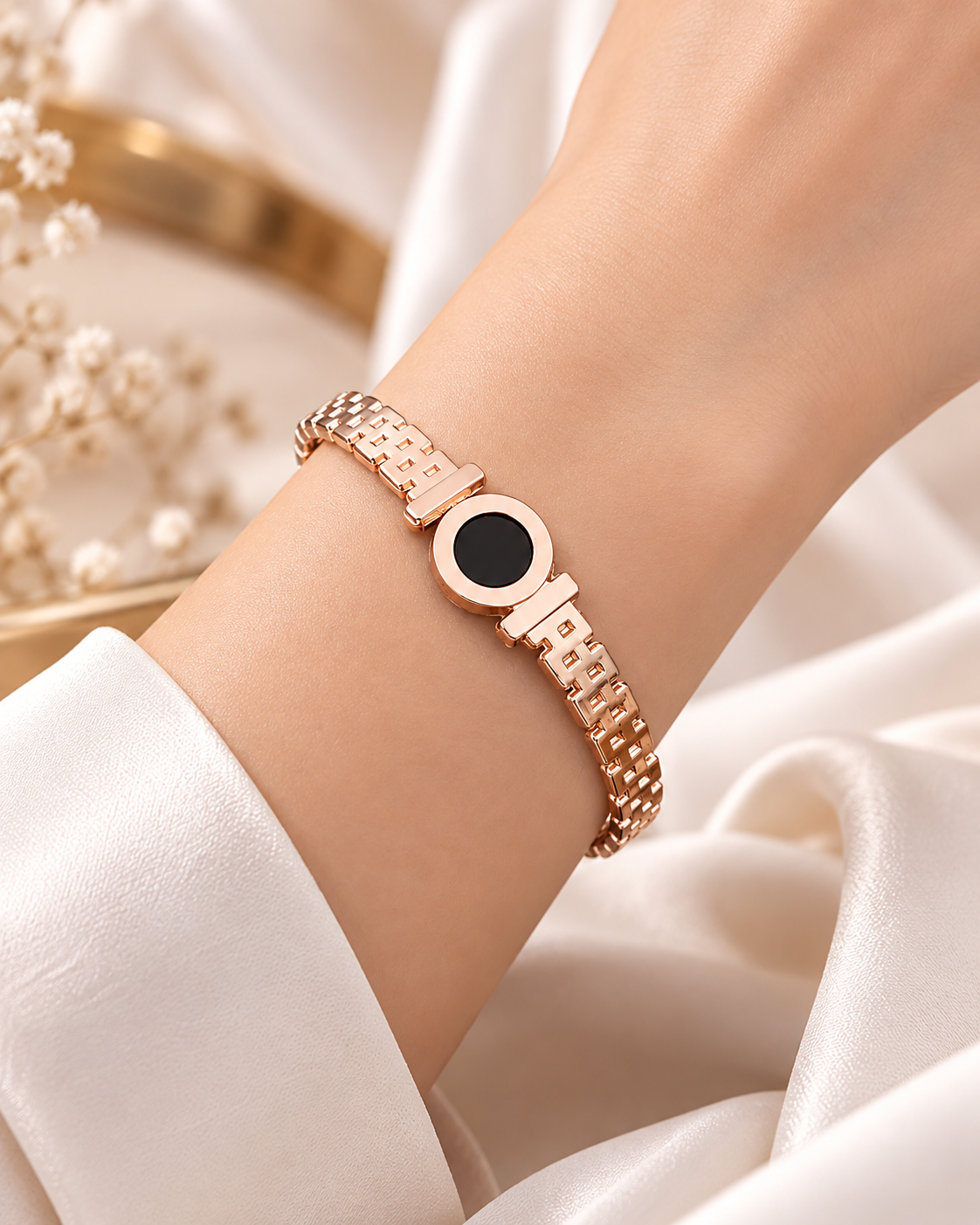 Jivaanik Premium Black Circle Rose Gold Bracelet for Women