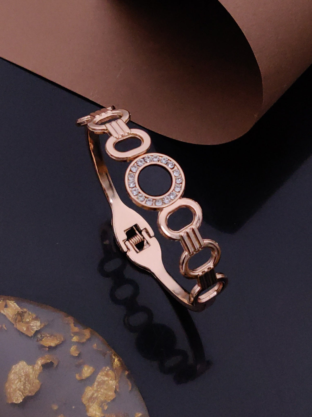 Jivaanik Premium Black Circle Crystal Rose Gold Bracelet for Women