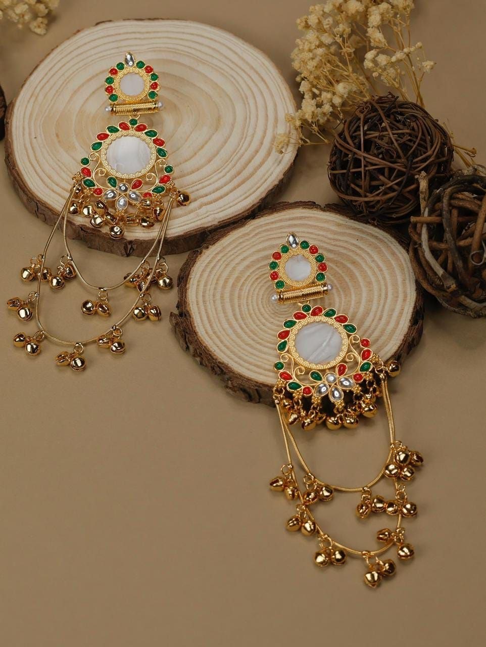 Jivaanik Maharani Mirror Long Earrings