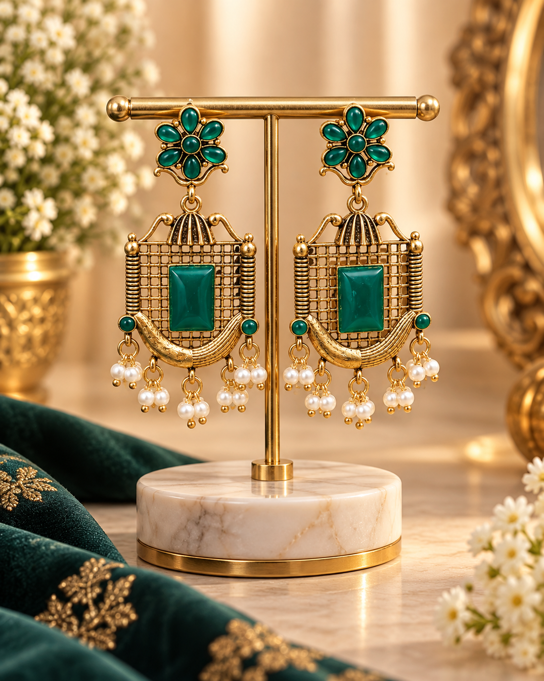 Green Chandelier Earrings Styling Guide | Jivaanik