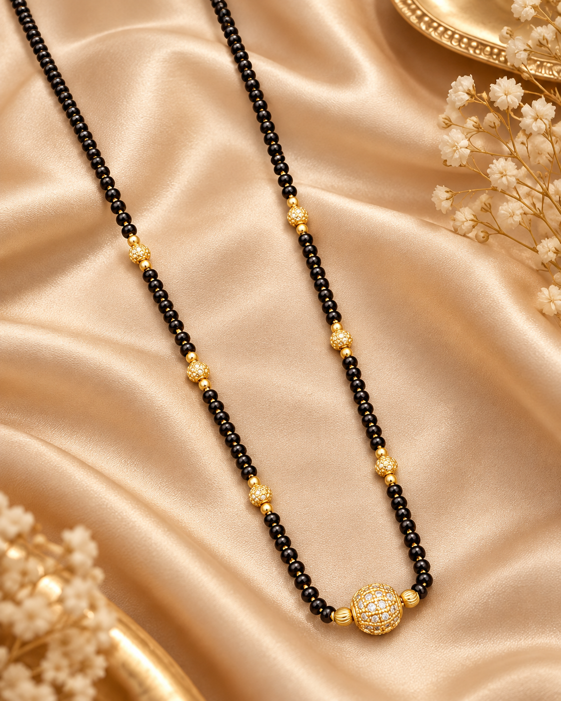 Jivaanik Elegant Black Beads Gold Ball Mangalsutra for Women