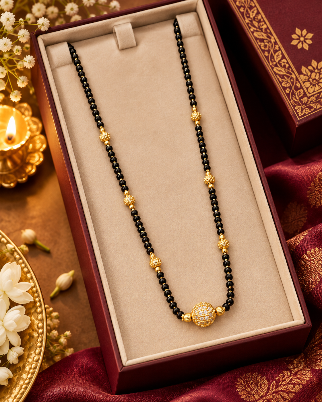 Jivaanik Elegant Black Beads Gold Ball Mangalsutra for Women