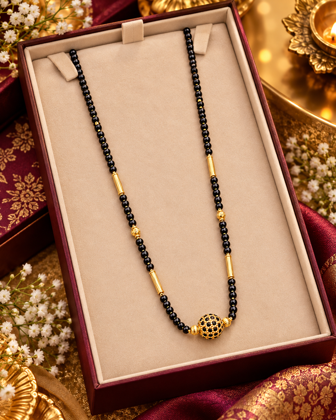 Jivaanik Premium Black Stone Ball Mangalsutra with Gold Pipe Design for Women