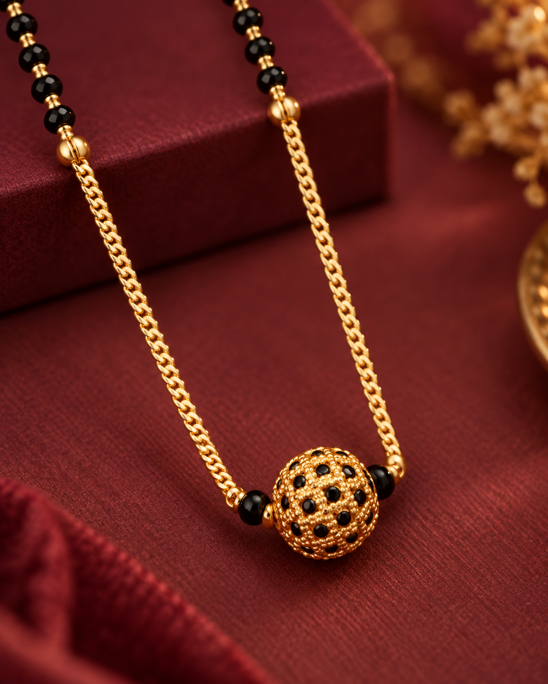 Jivaanik Elegant Single Gold Ball Black Beads Chain Mangalsutra for Women