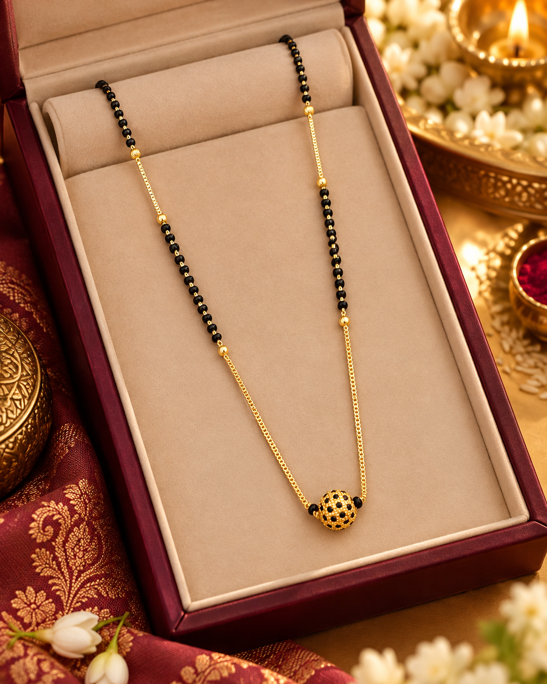 Jivaanik Elegant Single Gold Ball Black Beads Chain Mangalsutra for Women