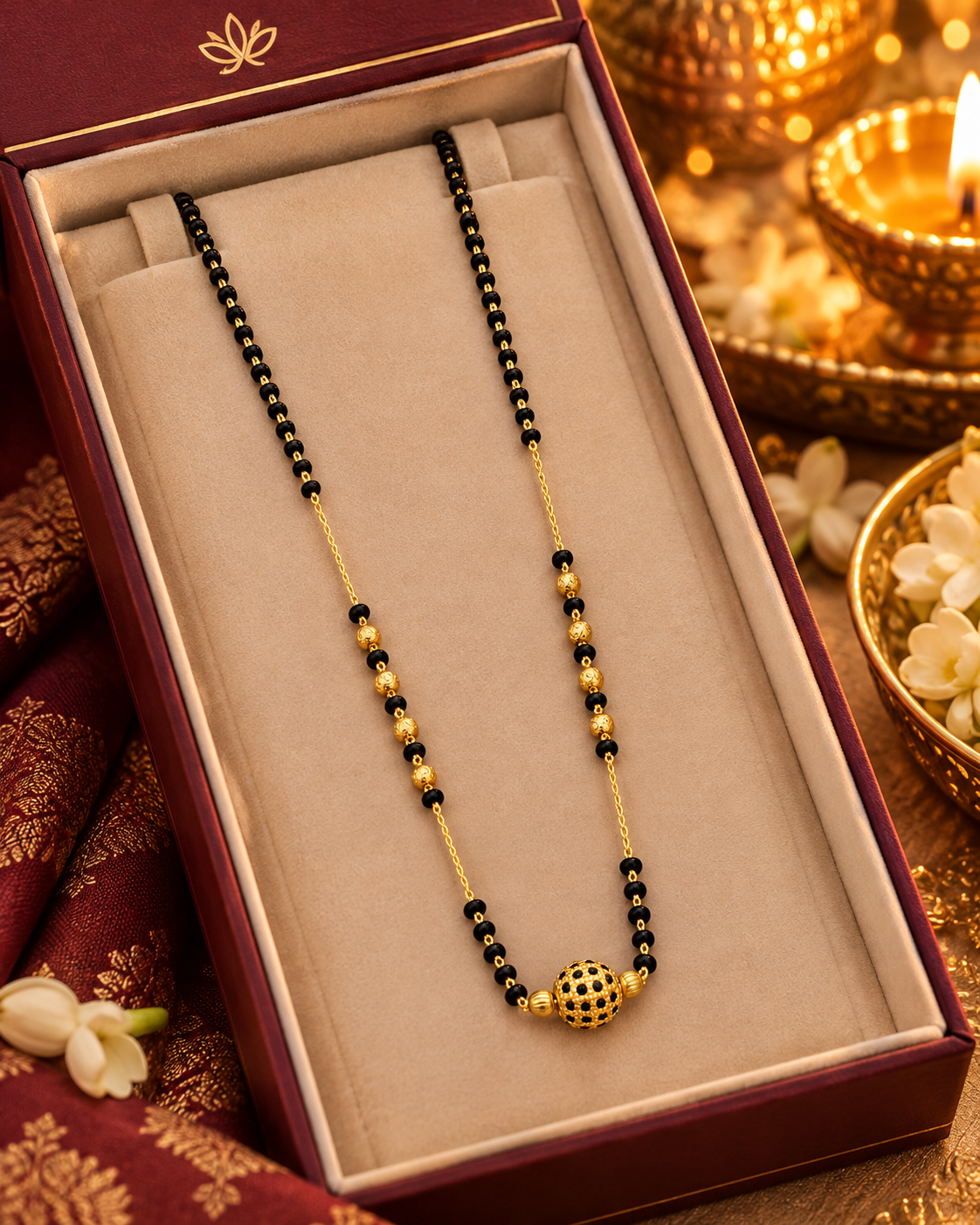 Jivaanik Elegant Black Beads Gold Ball Mangalsutra with Golden Chain Detailing for Women