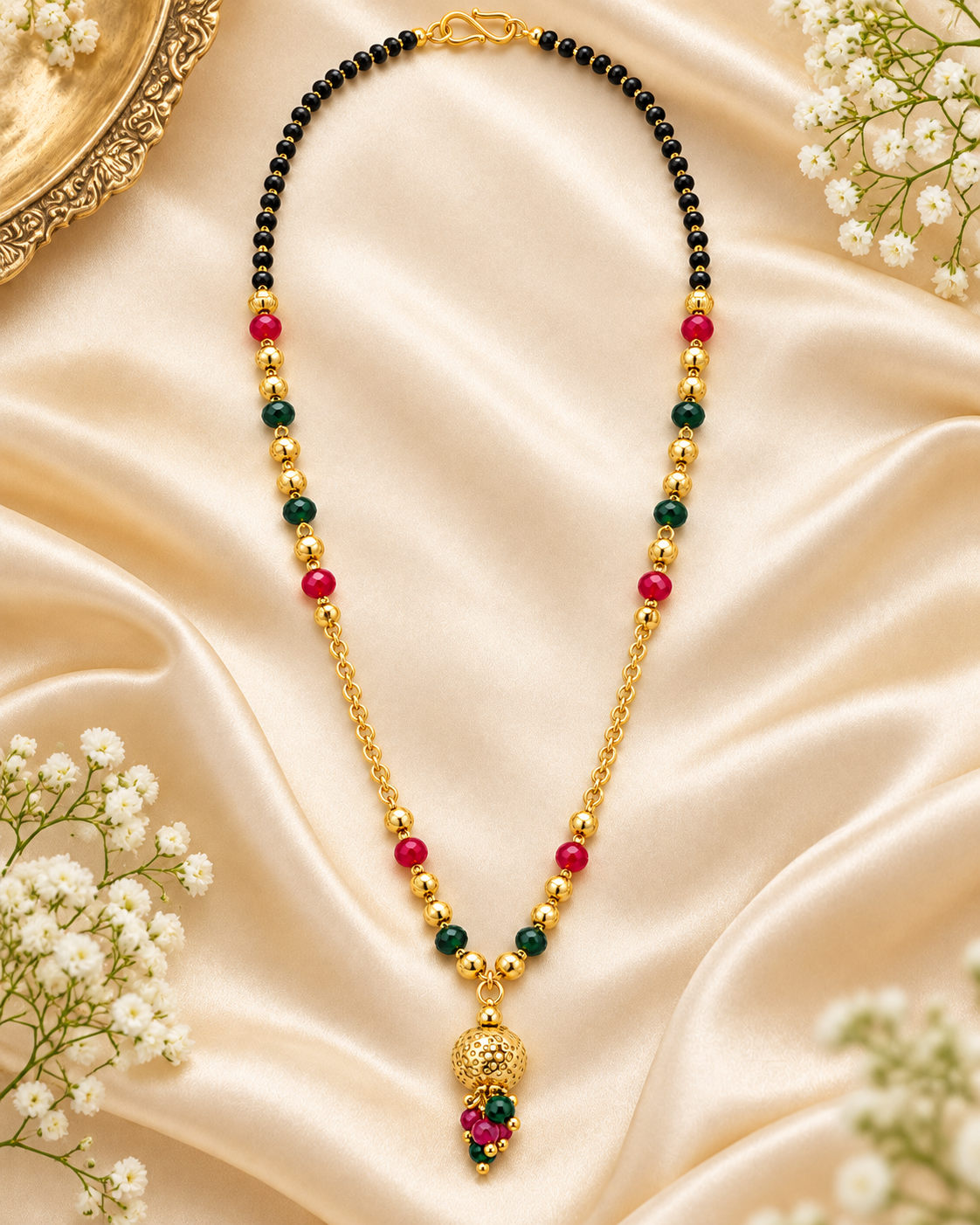 Jivaanik Premium Multicolour Black Beads Gold Ball Mangalsutra for Women