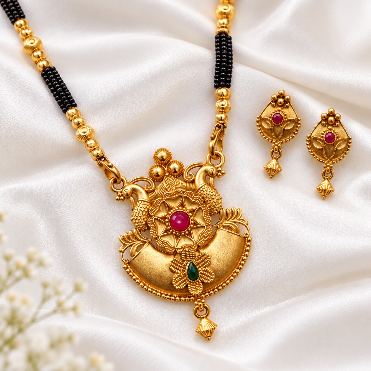 Jivaanik Antique Peacock Mangalsutra Set