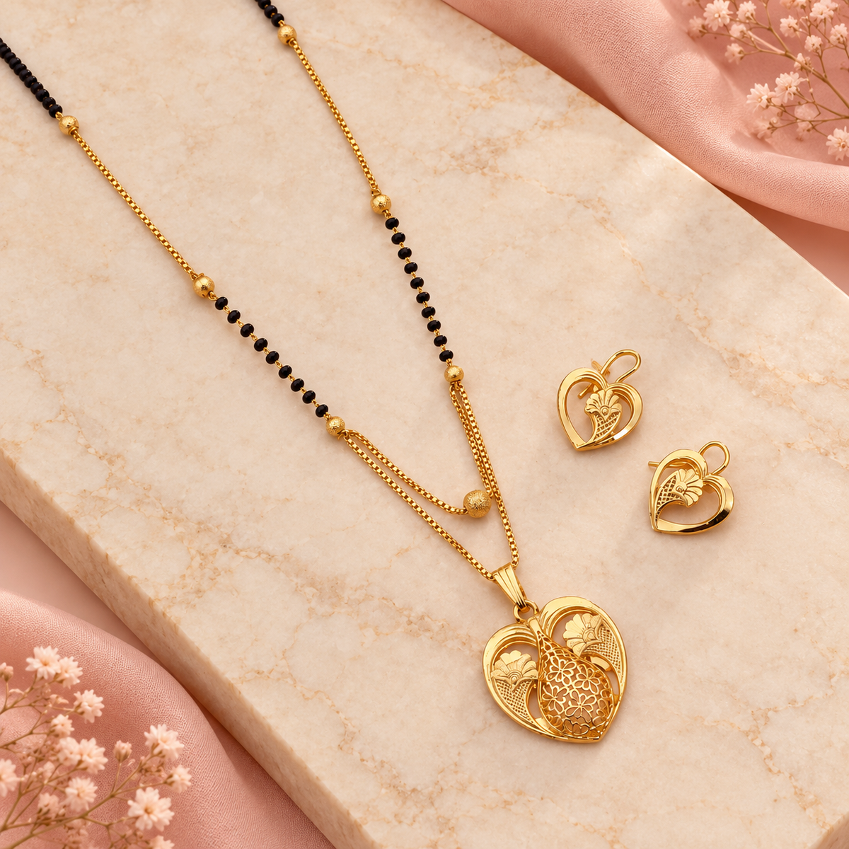 Jivaanik Peacock Heart Mangalsutra Set
