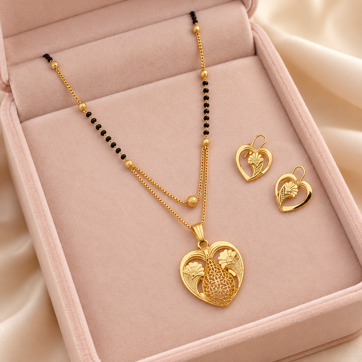 Jivaanik Peacock Heart Mangalsutra Set