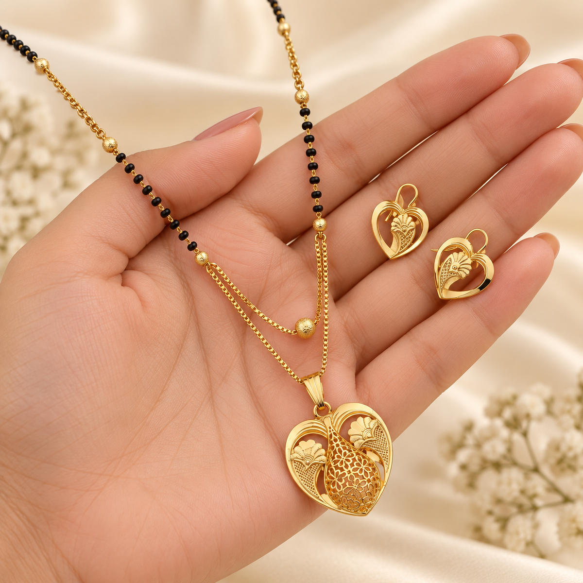 Jivaanik Peacock Heart Mangalsutra Set
