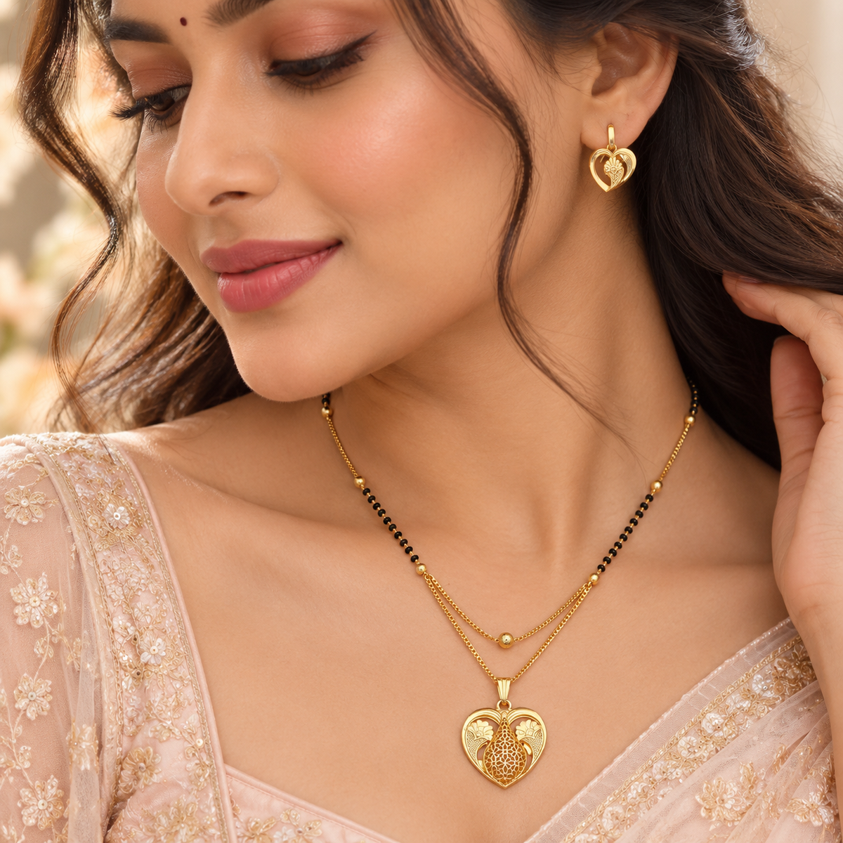 Jivaanik Peacock Heart Mangalsutra Set