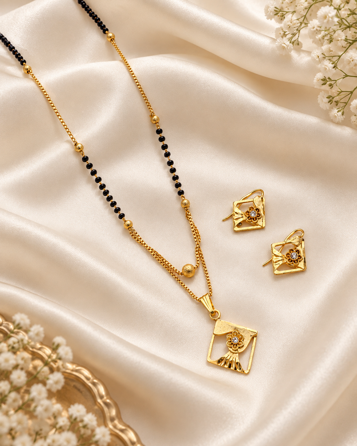 Jivaanik Floral Square Mangalsutra Set