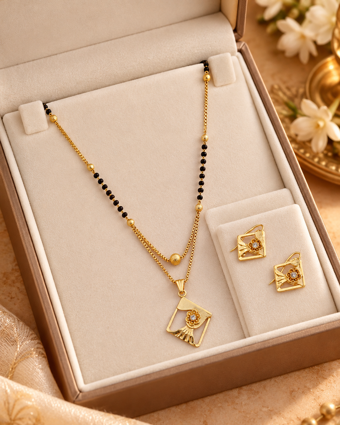 Jivaanik Floral Square Mangalsutra Set